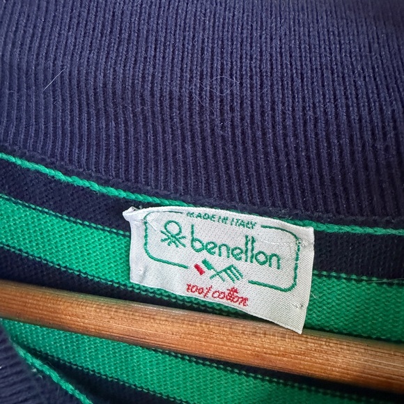Like New  United Colors Of Benetton Navy and Green Striped pullover sweater. XL - Picture 2 of 6
